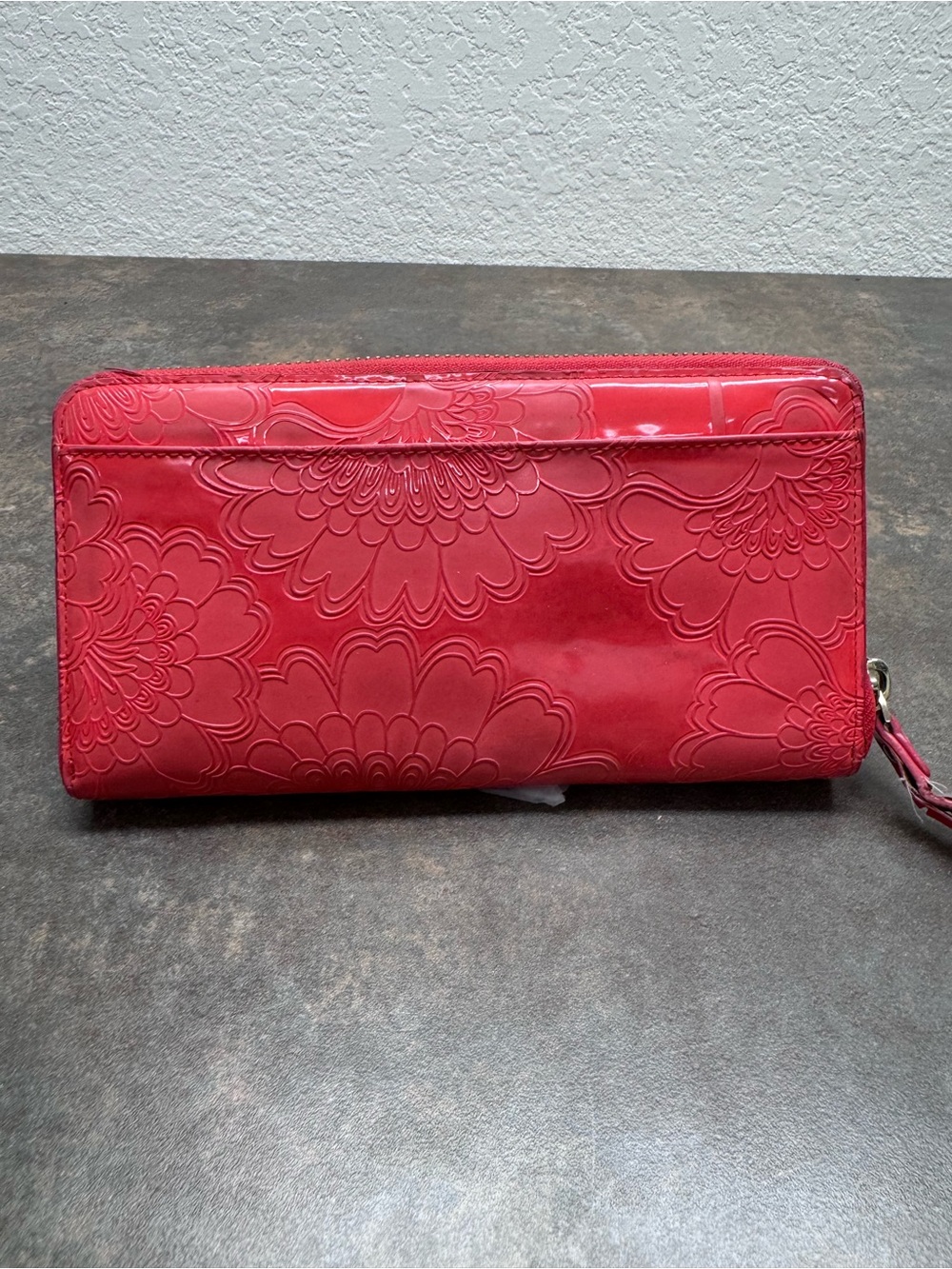 kate spade Coral Floral Embossed Zip Wallet